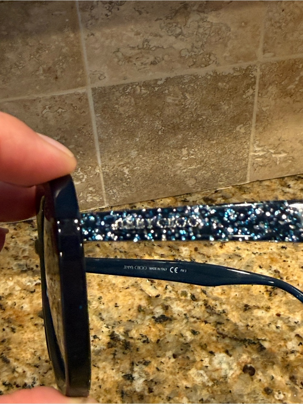 Jimmy Choo Navy/Black  Sunglasses with Blue Glitter Temples